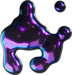 3d dark holographic liquid splash shape, purple iridescent chrome fluid abstract form isolated. Render of geometric metal illustration