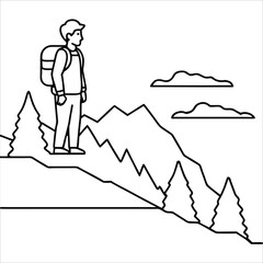 Traveler Cliff Line Art Drawing
