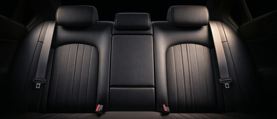 Obraz premium Close-up view of a modern car's rear seat featuring black shoulder belts, emphasizing comfort and safety in a stylish and sophisticated interior setting