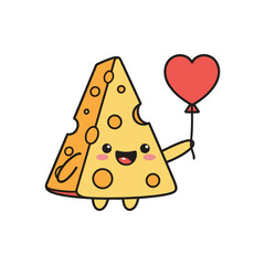 Happy new year cheese slice holding balloon cartoon vector illustration
