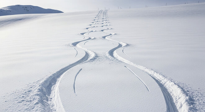 Ski tracks on hillside, winter sports and alpine recreation on snowy slope - Powered by Adobe