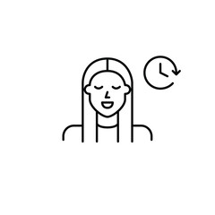 Young woman and clock. Daily routine, time tracking, study and work schedules. Pixel perfect, editable stroke vector icon
