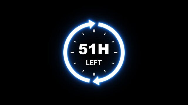 Digital countdown clock with 51 hours remaining and illuminated blue arrows timer time