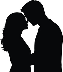 A silhouetted couple embracing in a tender and romantic moment