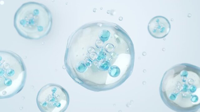 Light Blue Hyaluronic Acid Molecule for Deep Moisture and Hydration, 3D Animation