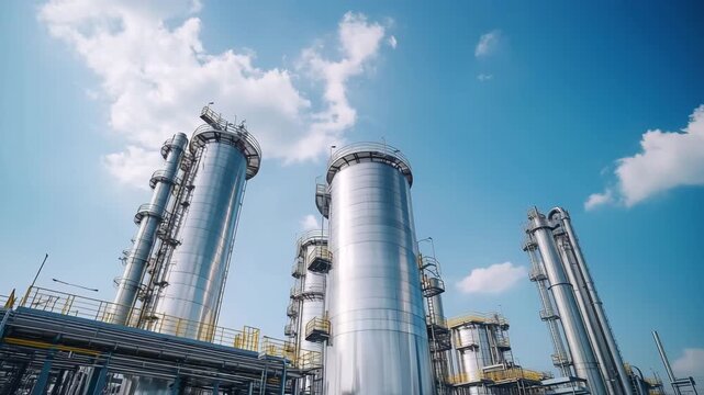 青空の下に並ぶステンレス製サイロと工場外観