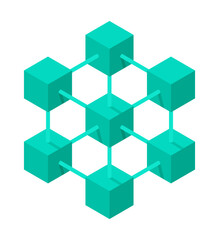 Blockchain 3D blue icon - database or cryptocurrency