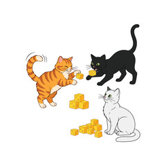 Three cats play with cheese cubes happy new year 2026 vector design