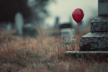 Red Balloon in Cemetery