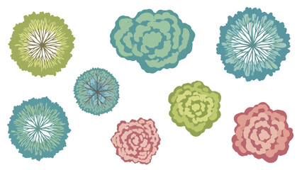 Collection of Overhead Tree Illustrations in Various Colors for Decorative Purposes