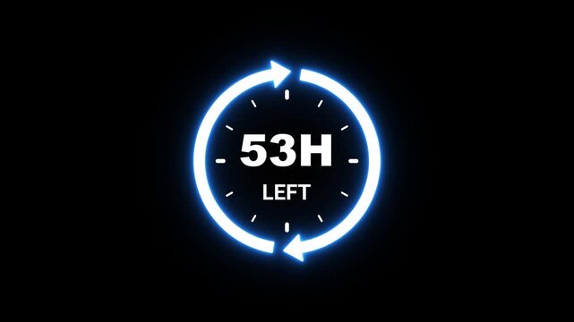 Countdown display showing 53 hours left with glowing blue circular arrows on black timer remaining