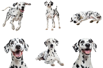 Set of cute Dalmatian dogs isolated on transparent PNG background