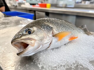 Fresh trout on ice ready for cooking.