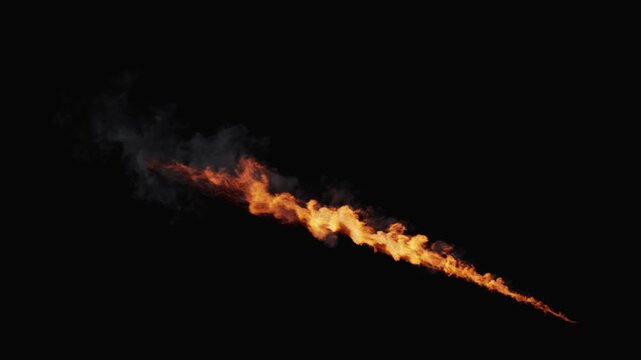 Intense burst flamethrower isolated on a dark background footage video rendering