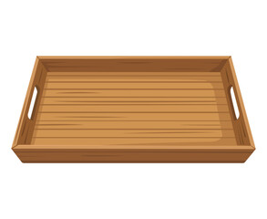 An empty wooden serving tray with handles isolated on a white background