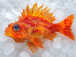 Vibrant fish displayed on ice for freshness.