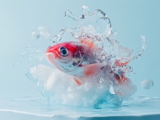 Vibrant goldfish splashing in clear water.