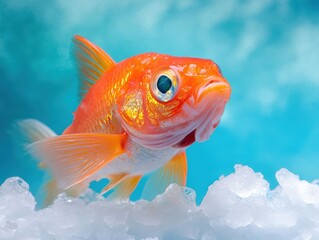 Vibrant goldfish swimming in clear water.