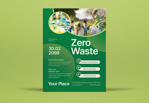 Green Minimal Flat Design Zero Waste Flyer Layout
