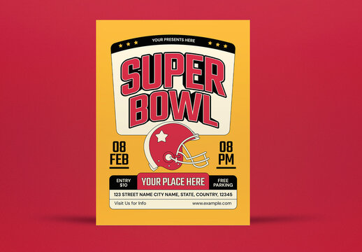 Yellow Red Retro Super Bowl Flyer Layout
