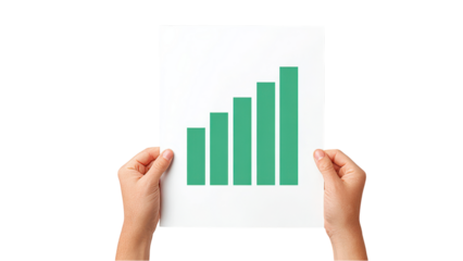 Growing Graph: Hand Holding Chart Showing Business Growth on White