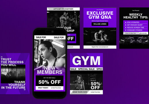 Purple Minimalist Gym Social Media