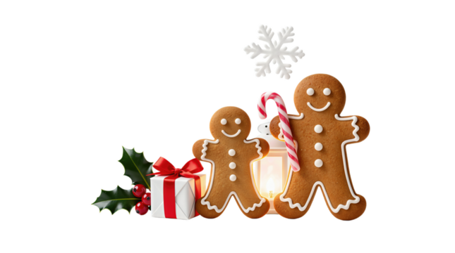 Festive Gingerbread Men with Christmas Decorations Illustration