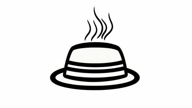Simple black and white line drawing of three stacked pancakes with steam.