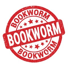 BOOKWORM text written on red round stamp sign.