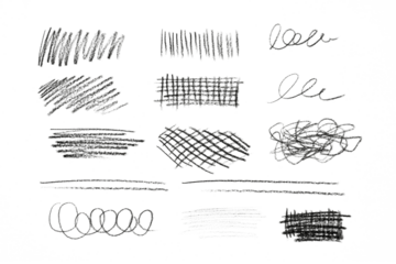 set of black pencil scribble elements and textures isolated on white or transparent png