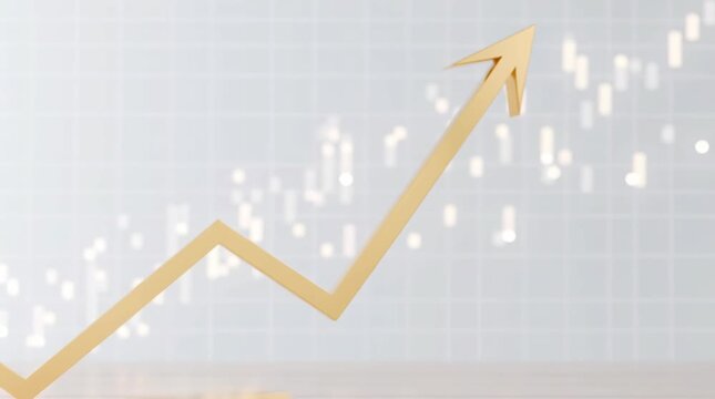 Gold bar investment growth concept with rising arrow sparkle stacked reflective surface rising