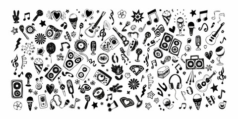 Hand drawn music and entertainment doodle vector illustration