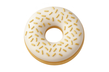 Glossy white-frosted donut with gold sprinkles