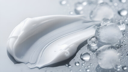 Invigorating skincare concept with smooth cream texture and ice cubes for a refreshing, hydrating beauty treatment experience