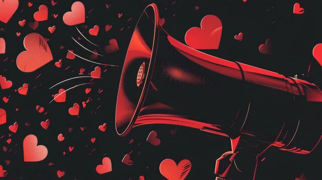 The captures a speaker in mid-speech, surrounded by red hearts that symbolize the passion and love for their craft.
