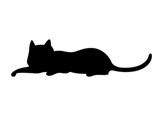 Cat silhouette. Black cat shape isolated on white background. Hand drawn illustration, flat design. Vector kitty pose