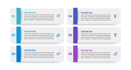 Business infographics design template with 6 options, steps or processes