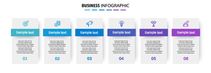 Business infographics design template with 6 options, steps or processes