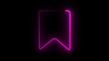Glowing neon bookmark save icon animation. representing saved pages, reading list, favorites, quick access, marked items, on black background.4k motion neon video.