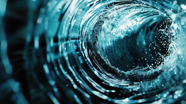 A dramatic view of water swirling and splashing down a drain pipe during a storm.