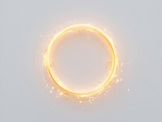 Glowing golden circle with sparkling light effects on a neutral background