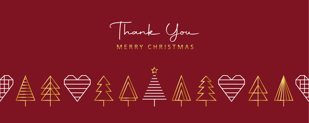 Fototapeta na wymiar thank you christmas card with seamless pattern fir tree border vector illustration