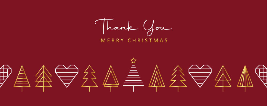 thank you christmas card with seamless pattern fir tree border vector illustration