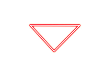 Glowing red neon triangle shape illuminated against a black background isolated on transparent background