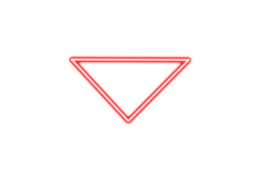 Glowing red neon triangle shape illuminated against a black background isolated on transparent background