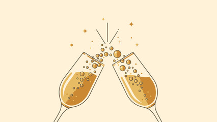 Golden champagne glasses toasting celebration for a happy new year or successful business achievement with sparkling bubbly