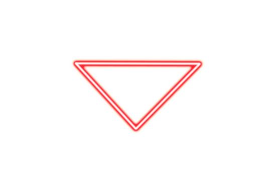Glowing red neon triangle shape illuminated against a black background isolated on transparent background