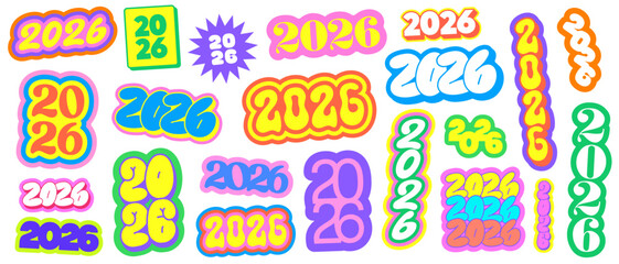 Set Of 2026 Happy New Year Stickers Vector Design.