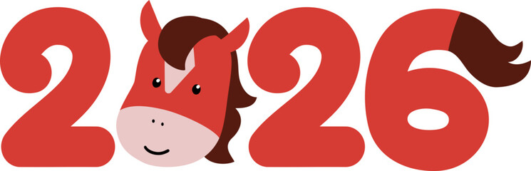 Happy New Year 2026 Typographic Banner - Year of the Fire Horse