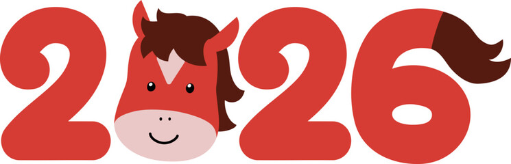 Happy New Year 2026 Typographic Banner - Year of the Fire Horse